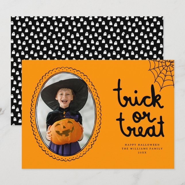 Handgezeichnete Rahmen Trick oder Treat Halloween  Karte (Vorne/Hinten)