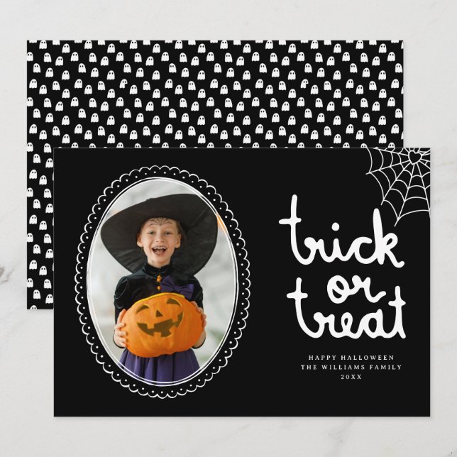 Handgezeichnete Rahmen Trick oder Treat Halloween  Karte (Vorne/Hinten)