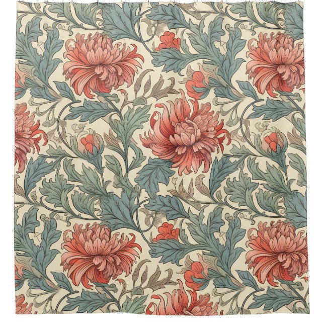 Handgezeichnete Retro-Blume Rosa Muster Duschvorhang (Vorderseite)
