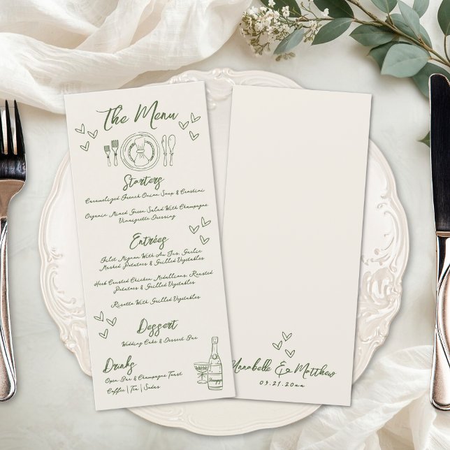 Handgezeichnete Retro-Hochzeit Menükarte (Hand Drawn Retro Wedding Menu)