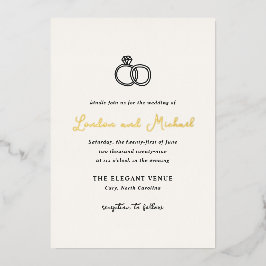 Handgezeichnete Rings Doodle Moderne Hochzeit Folieneinladung