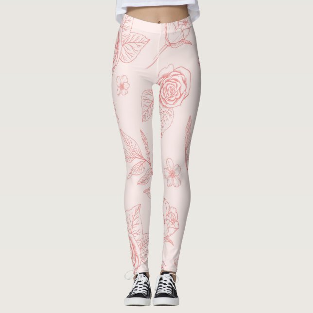 handgezeichnete rosa Blume Leggings (Vorderseite)