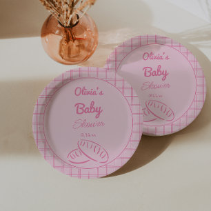 Handgezeichnete rosa 'Bun in the Oven' Baby-Mädche Pappteller
