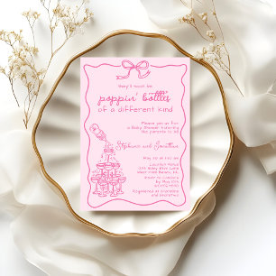 Handgezeichnete rosa Champagner Happy Hour Baby Sh Einladung