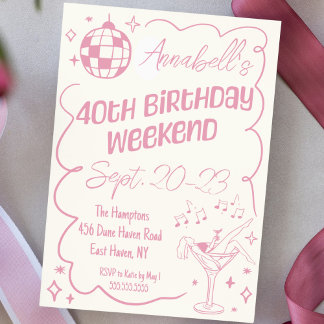 Handgezeichnete Rosa Disco 40. Geburtstag Party We Einladung