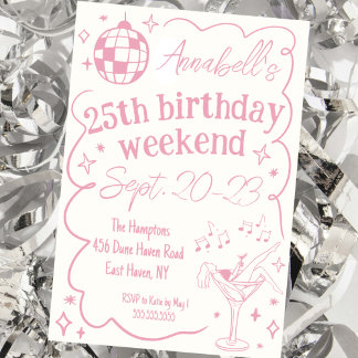 Handgezeichnete Rosa Disco Geburtstagsparty Girls Einladung