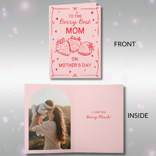 Handgezeichnete rosa Erdbeere beste Mutter Muttert Feiertagskarte