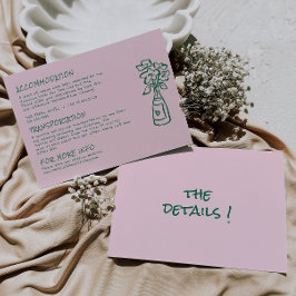 Handgezeichnete, rosa farbige Hochzeitsdetails Begleitkarte