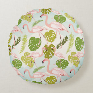 Handgezeichnete rosa Flamingo Skizze. Vintager Ill Rundes Kissen