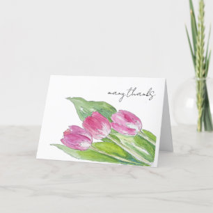 Handgezeichnete rosa Frühlings-Tulpen-Skizze Dankeskarte