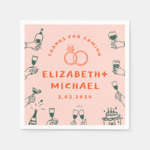 Handgezeichnete Rosa Funky Wedding Serviette