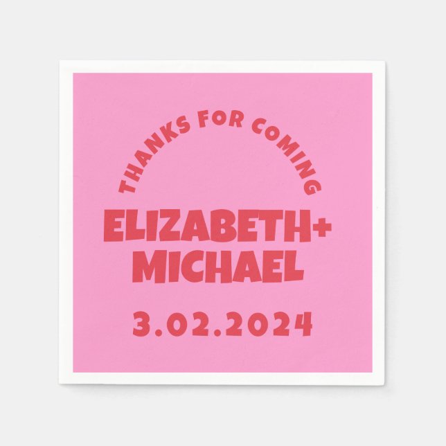 Handgezeichnete Rosa Funky Wedding Serviette (Vorderseite)