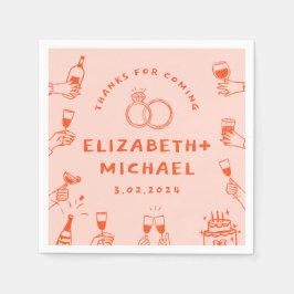 Handgezeichnete Rosa Funky Wedding Serviette