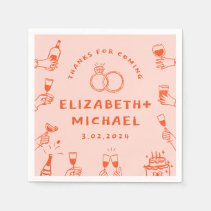 Handgezeichnete Rosa Funky Wedding Serviette