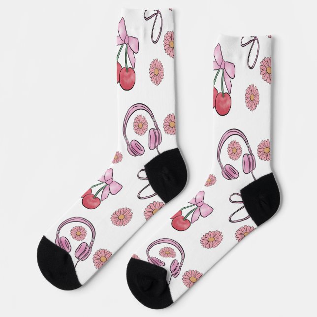 Handgezeichnete rosa girly Elemente nahtloses Must Socken (Linkes Detail)