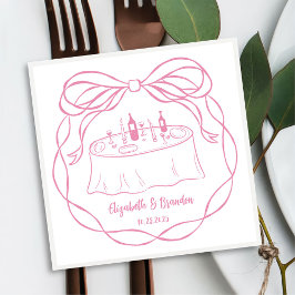 Handgezeichnete rosa Hochzeitstorte Monogram Napki Serviette
