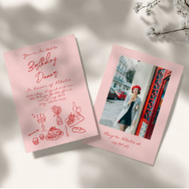 Handgezeichnete rosa Kokette Foto Geburtstagsfest Einladung