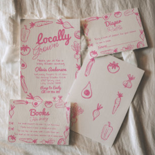 Handgezeichnete rosa lokale Baby Shower für Mädche Einladung