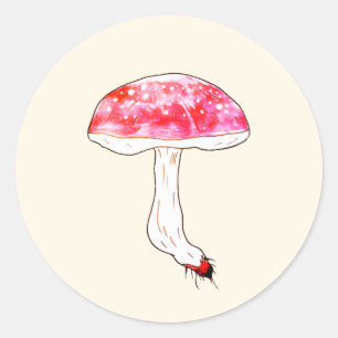 Handgezeichnete rosa Pilz süße Pastell-Pilzkunst Runder Aufkleber