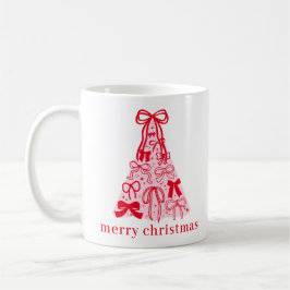 Handgezeichnete rosa rote Bögen Weihnachtsbaum Kaffeetasse