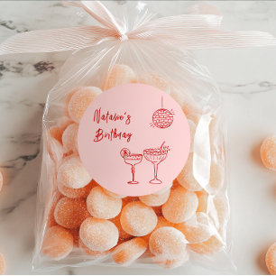 Handgezeichnete rosa rote Cocktailbrille Geburtsta Runder Aufkleber