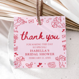 Handgezeichnete rosa rote Herzen Valentinstag Brau Geschenkanhänger