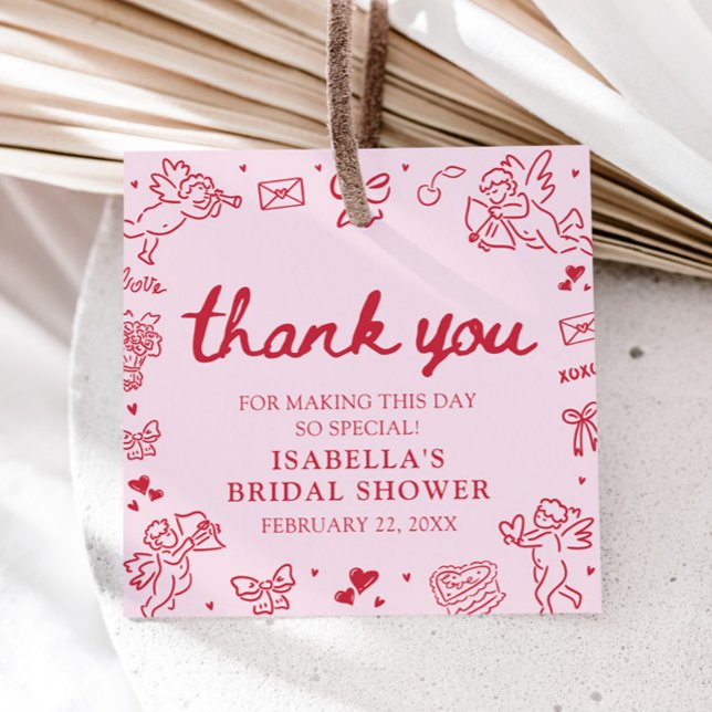 Handgezeichnete rosa rote Herzen Valentinstag Brau Geschenkanhänger (Hand Drawn Pink Red Hearts Valentine Bridal Shower Favor Tags)