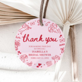 Handgezeichnete rosa rote Herzen Valentinstag Brau Geschenkanhänger