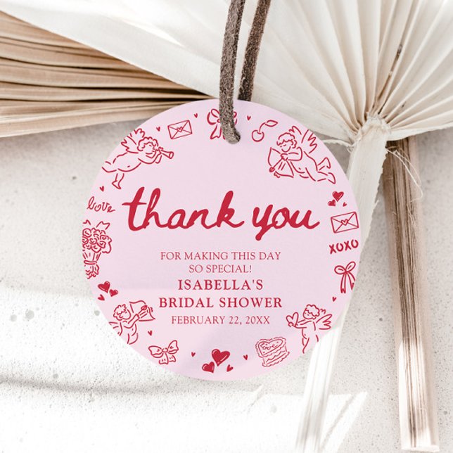 Handgezeichnete rosa rote Herzen Valentinstag Brau Geschenkanhänger (Hand Drawn Pink Red Hearts Valentine Bridal Shower Favor Tags)