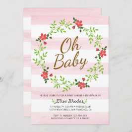 Handgezeichnete rosa Streifen Blume Kränze Babydus Einladung