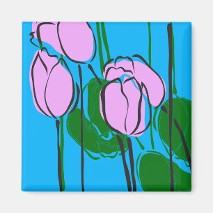 Handgezeichnete rosa Tulips auf Sky Blue Magnet