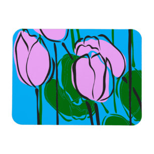 Handgezeichnete rosa Tulips auf Sky Blue Magnet