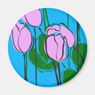 Handgezeichnete rosa Tulips auf Sky Blue Magnet