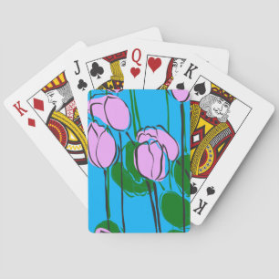 Handgezeichnete rosa Tulips auf Sky Blue Spielkarten
