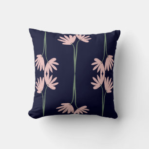 Handgezeichnete rosa wilde Blumen Navy Blau Kissen