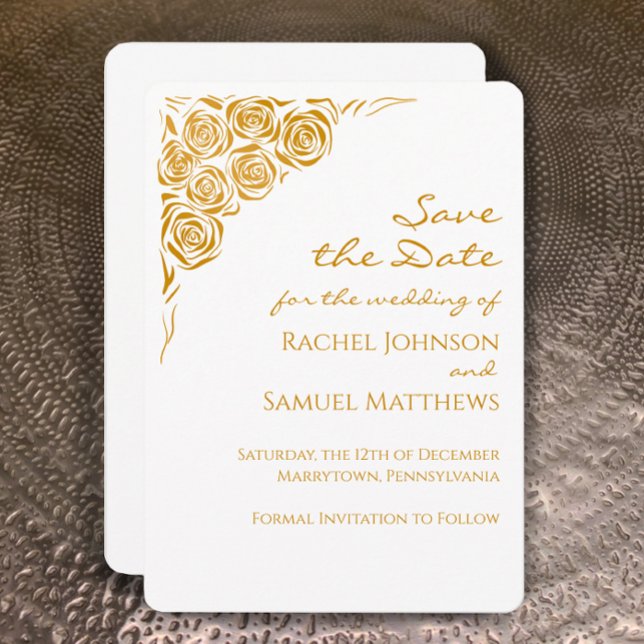 Handgezeichnete Rose Moderne Save the Date Hochzei (Customize this hand drawn golden roses Save the date card for a chic unique wedding invitation
)