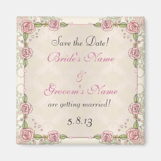 Handgezeichnete Rose Rosa Hochzeit Speichern Sie d Magnet (Vorne)
