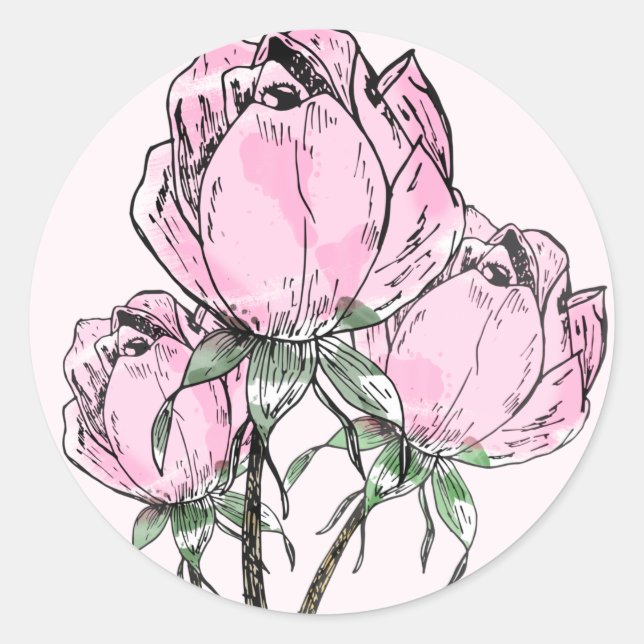 Handgezeichnete Rose Runder Aufkleber (Vorderseite)