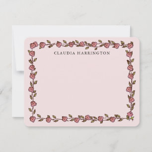 Handgezeichnete Rosen Personalisierte Florale Bota Mitteilungskarte