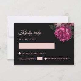 Handgezeichnete Rosen Schwarze Flora RSVP Karte