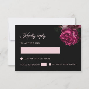 Handgezeichnete Rosen Schwarzes Floral RSVP Karte