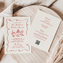 Handgezeichnete rote All-in-One-Hochzeit  Einladung