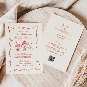 Handgezeichnete rote All-in-One-Hochzeit Einladung