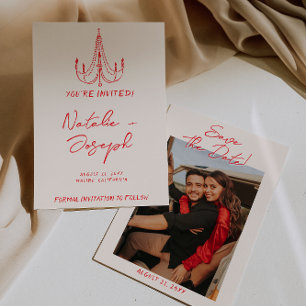 Handgezeichnete rote alte Geld Retro-Foto-Hochzeit Save The Date