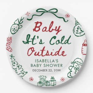 Handgezeichnete rote Baby-It's-Cold-Outside-Baby-P Pappteller
