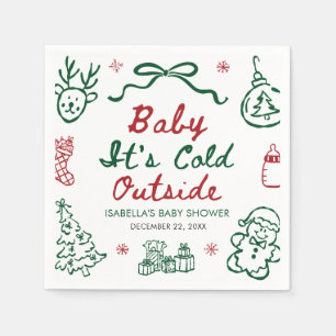 Handgezeichnete rote Baby-It's-Cold-Outside-Baby-P Serviette