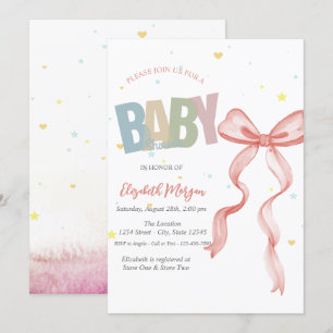 Handgezeichnete rote Bogen Sterne Herzen Babyparty Einladung