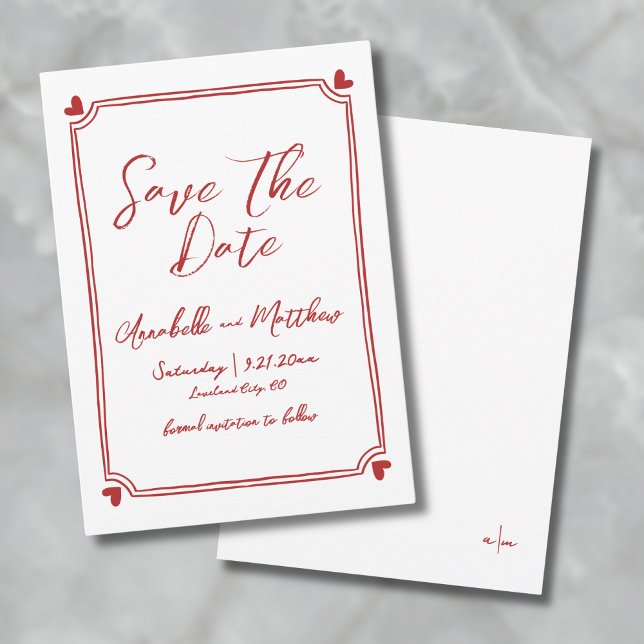 Handgezeichnete rote Hochzeit Save The Date (Hand Drawn Red Wedding Save The Date)