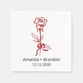 Handgezeichnete Rote Rose Bow Wedding Serviette