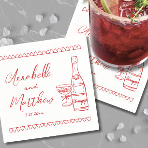 Handgezeichnete rote wunderliche Hochzeit Serviette